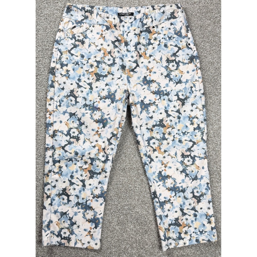 Lisette L Montreal 940784 Floral Capri Pants Womens 14 Stretch Slim Pull On